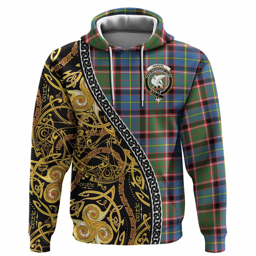 Norvel Tartan Crest Hoodie Celtic Knot and Triple Trickle Spiral Symbols