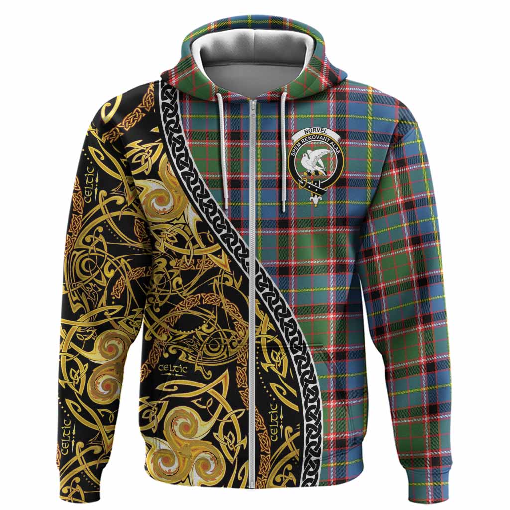 Norvel Tartan Crest Hoodie Celtic Knot and Triple Trickle Spiral Symbols