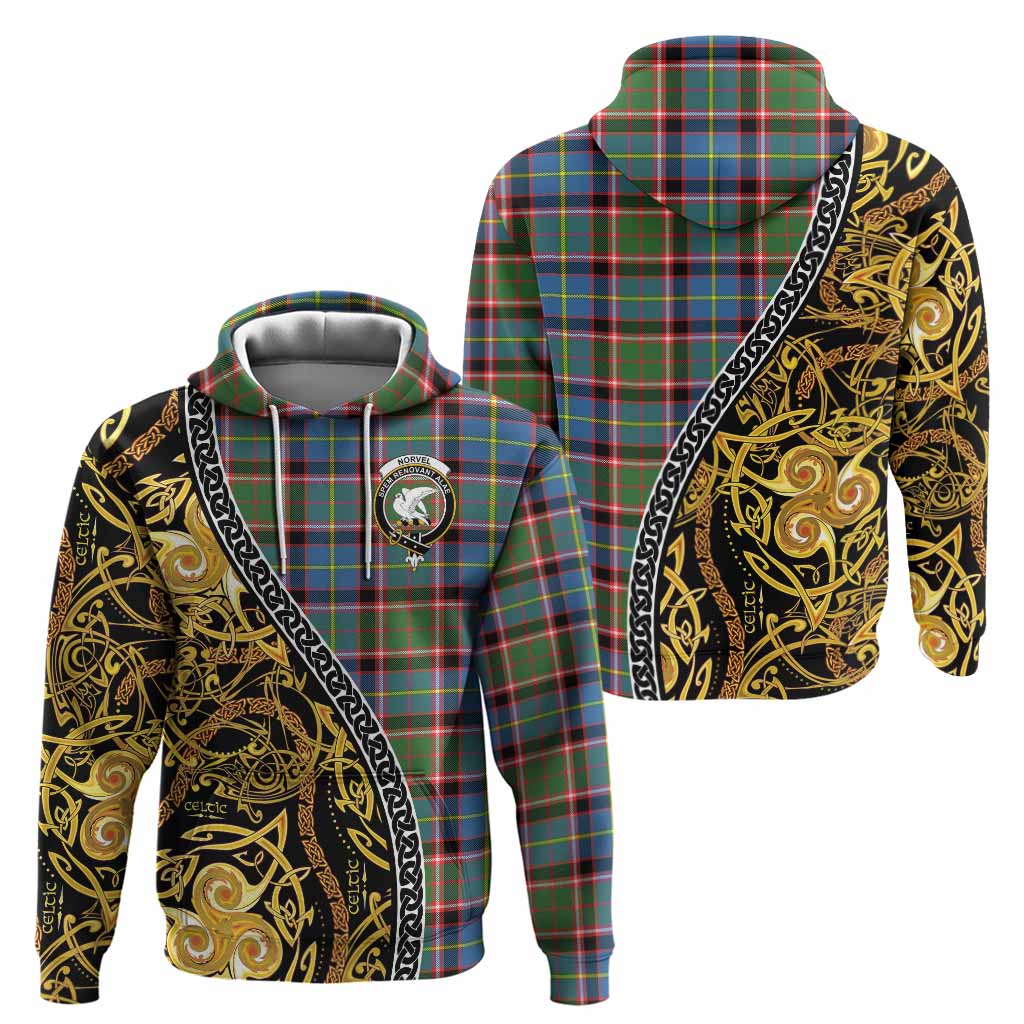 Norvel Tartan Crest Hoodie Celtic Knot and Triple Trickle Spiral Symbols