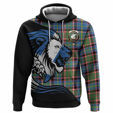 Norvel Tartan Crest Hoodie Scottish Golden Lions Wave Flow