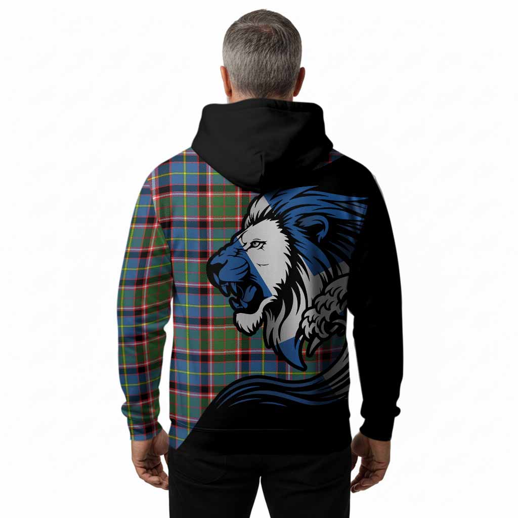 Norvel Tartan Crest Hoodie Scottish Golden Lions Wave Flow