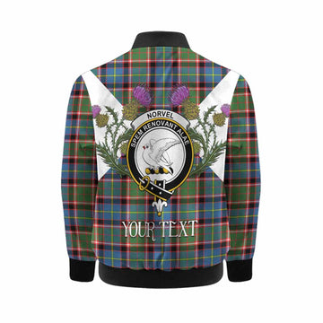 Norvel Tartan Family Crest Kid Bomber Jacket Scottish Burns Night Thistle Floral