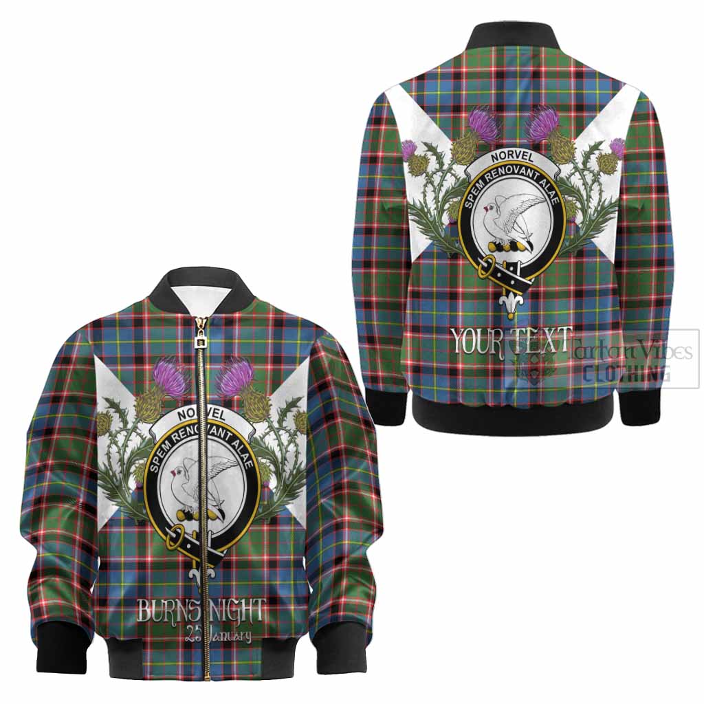 Norvel Tartan Family Crest Kid Bomber Jacket Scottish Burns Night Thistle Floral