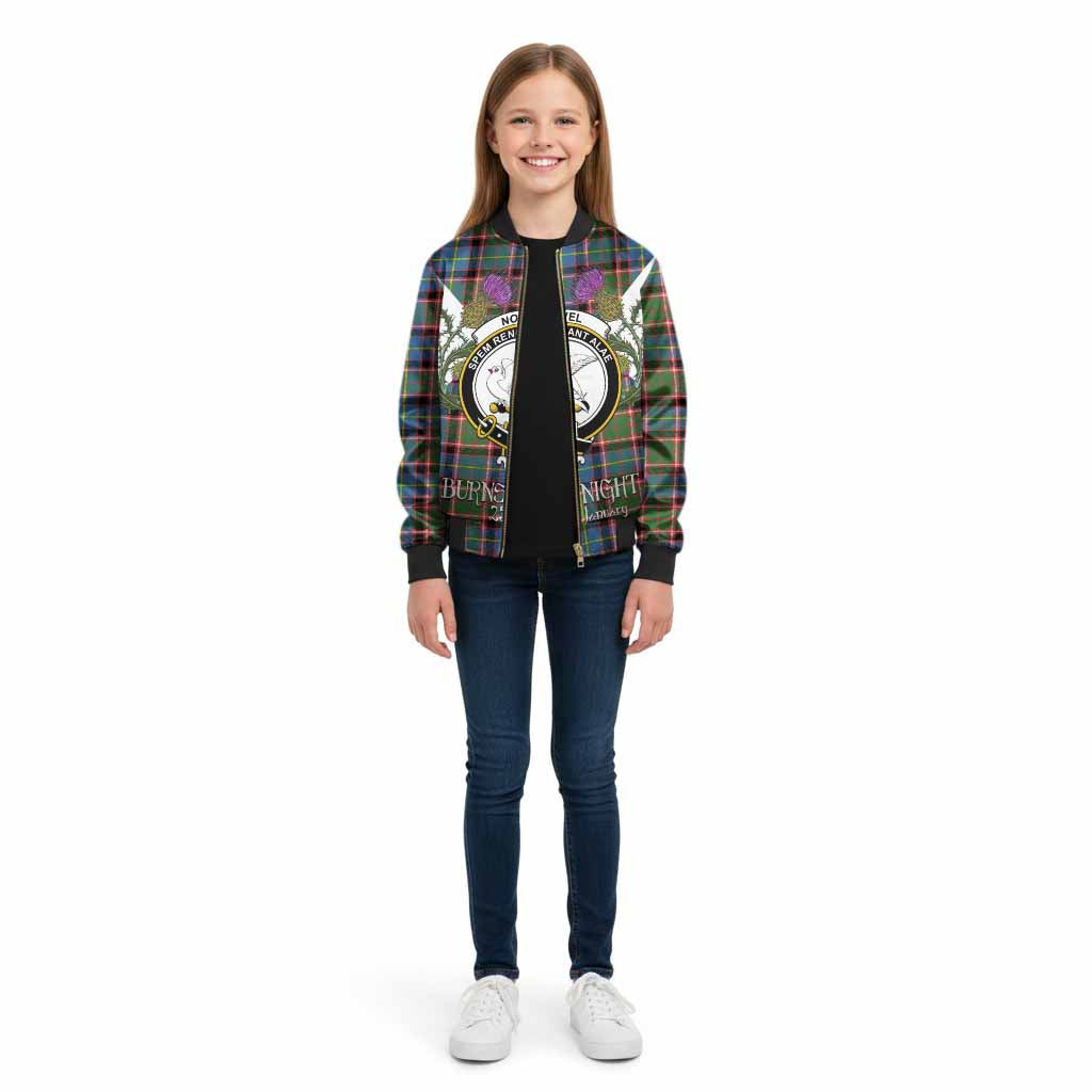 Norvel Tartan Family Crest Kid Bomber Jacket Scottish Burns Night Thistle Floral