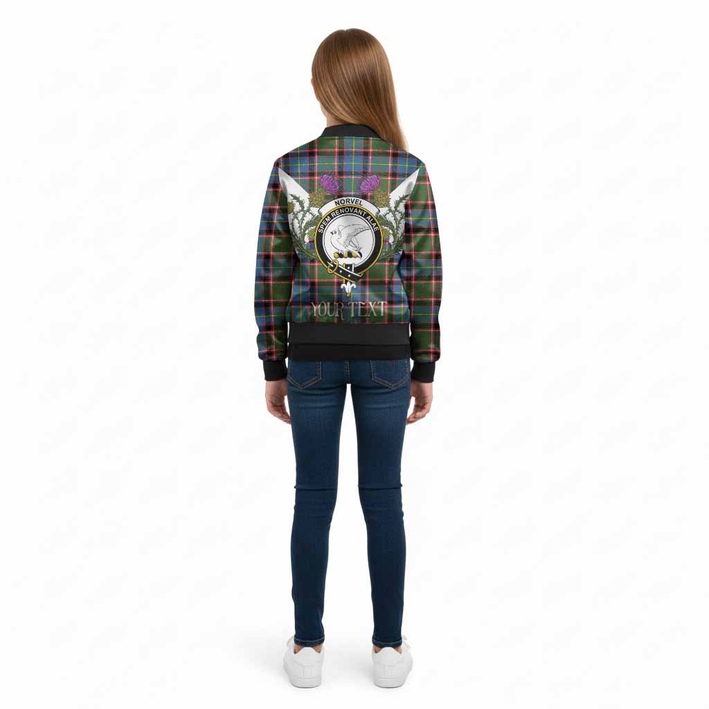Norvel Tartan Family Crest Kid Bomber Jacket Scottish Burns Night Thistle Floral