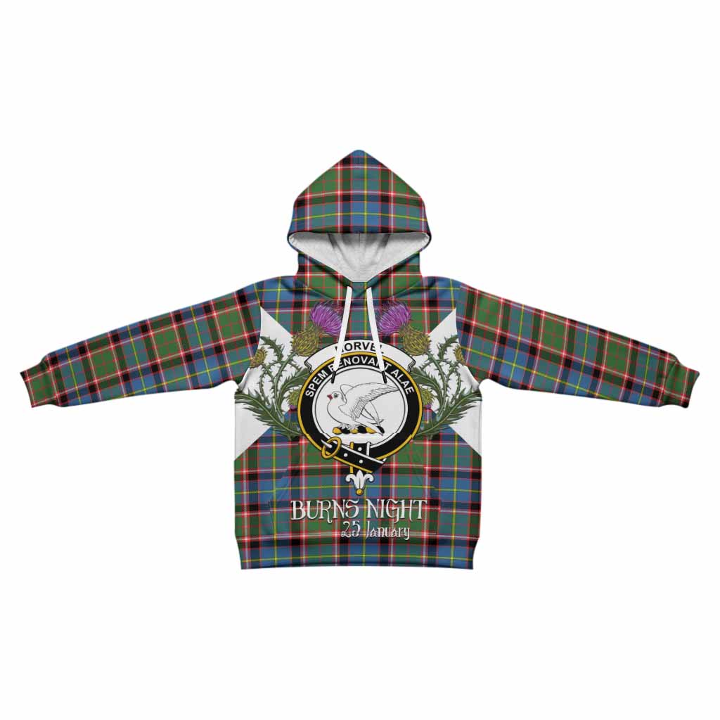 Norvel Tartan Family Crest Kid Hoodie Scottish Burns Night Thistle Floral