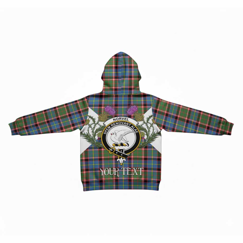 Norvel Tartan Family Crest Kid Hoodie Scottish Burns Night Thistle Floral