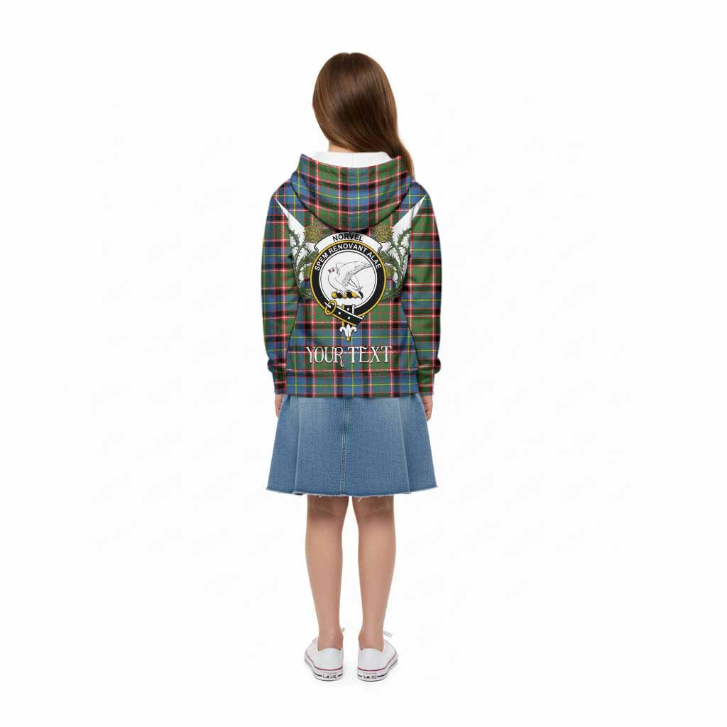 Norvel Tartan Family Crest Kid Hoodie Scottish Burns Night Thistle Floral
