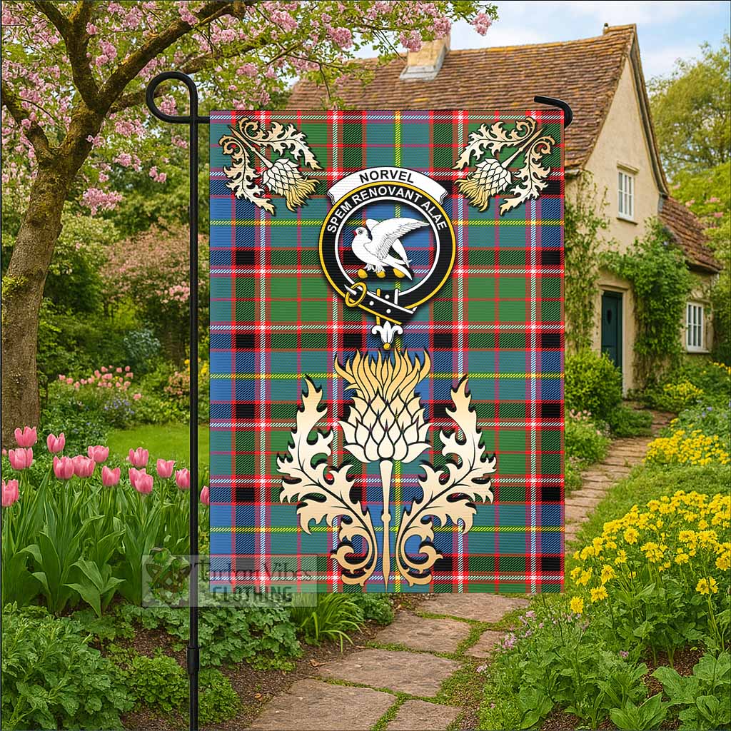 Norvel Tartan Garden Flag with Golden Regal Scottish Thistle Emblem - Tartan Vibes Clothing