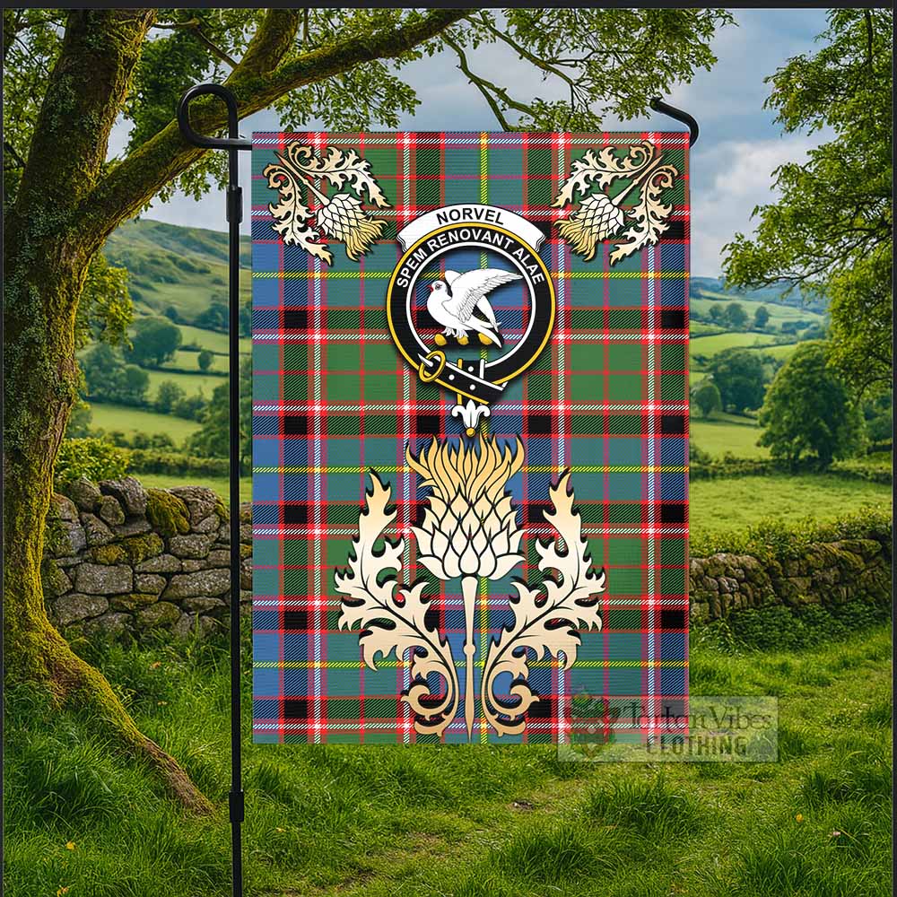 Norvel Tartan Garden Flag with Golden Regal Scottish Thistle Emblem - Tartan Vibes Clothing