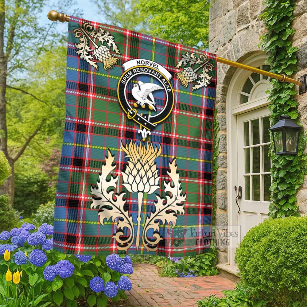Norvel Tartan Garden Flag with Golden Regal Scottish Thistle Emblem - Tartan Vibes Clothing