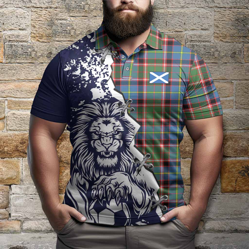 Norvel Tartan Scottish Polo Shirt Angry Lion With Soccer Ball Style