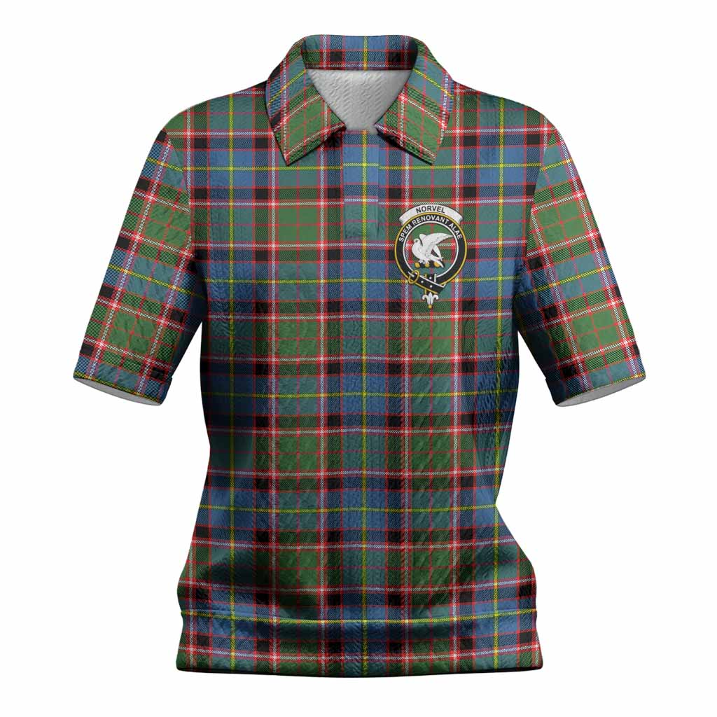 Norvel Tartan Women’s Polo Sweater Top with Family Crest