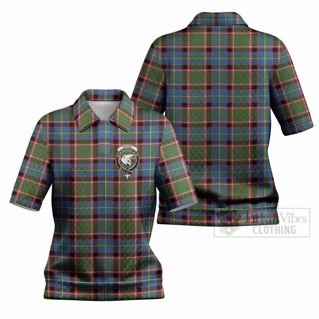 Norvel Tartan Women’s Polo Sweater Top with Family Crest