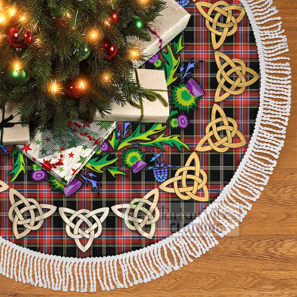 Tartan Vibes Clothing Norwegian Tartan Christmas Tree Skirt with Thistle Celtic Knot Style
