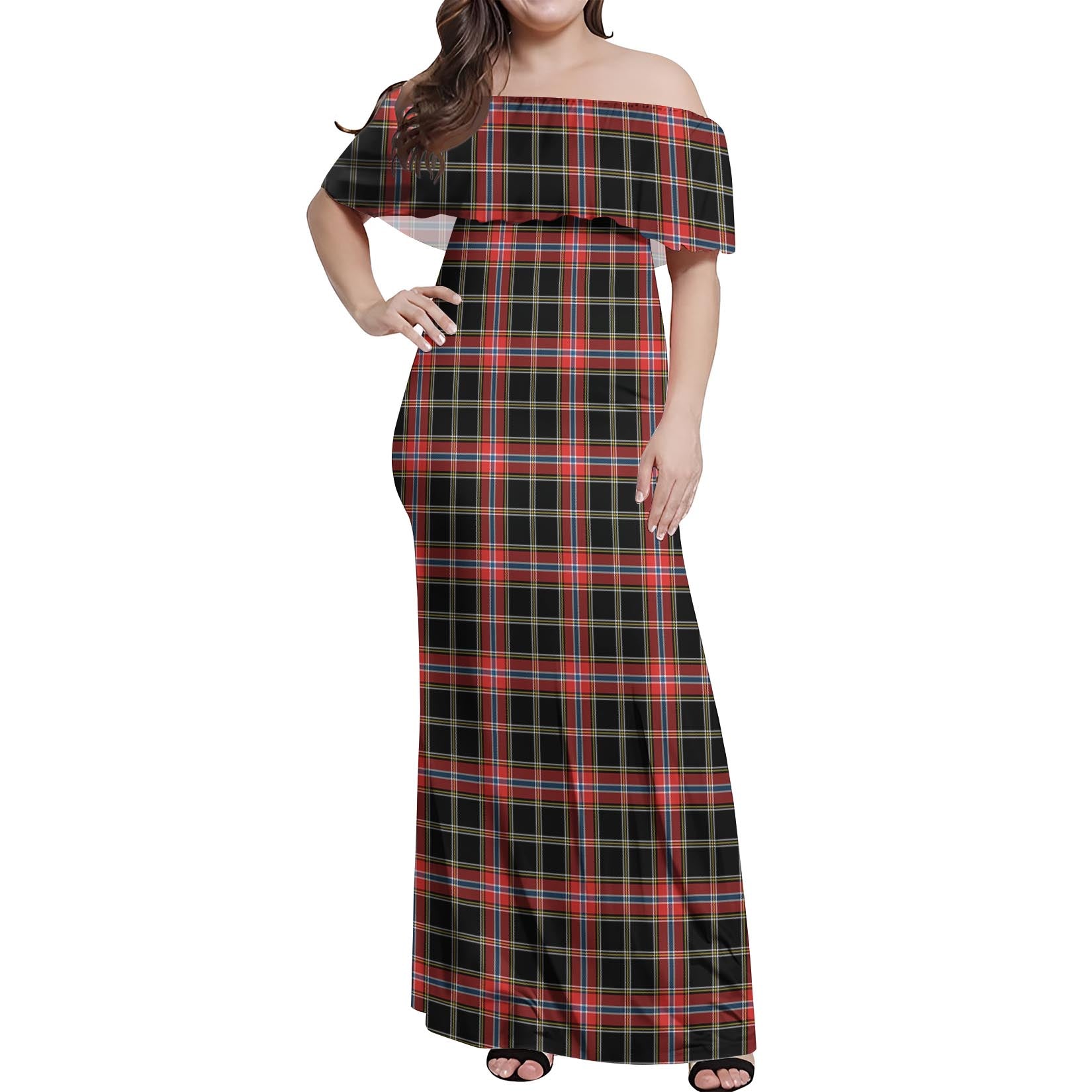 Norwegian Night Tartan Off Shoulder Long Dress Women's Dress - Tartan Vibes Clothing