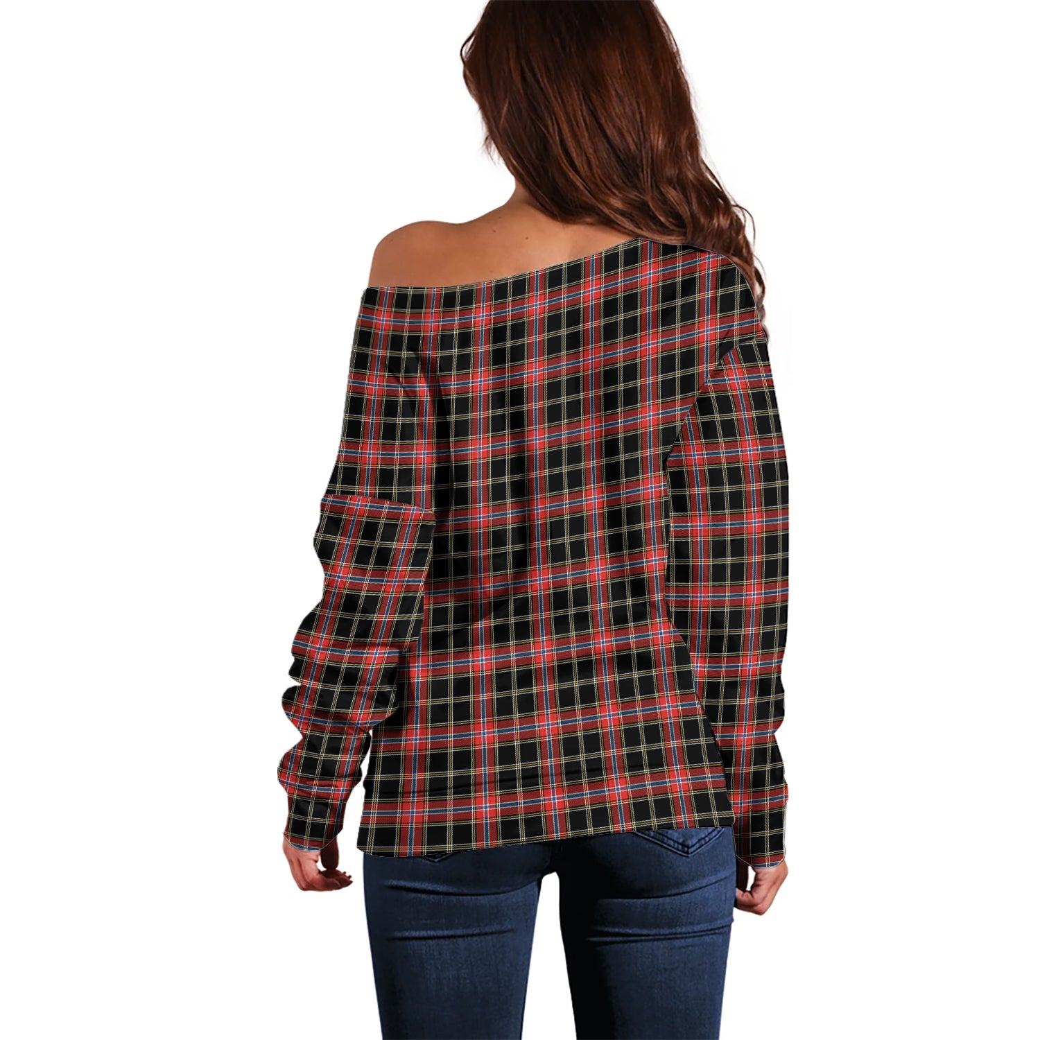 Norwegian Night Tartan Off Shoulder Women Sweater - Tartan Vibes Clothing