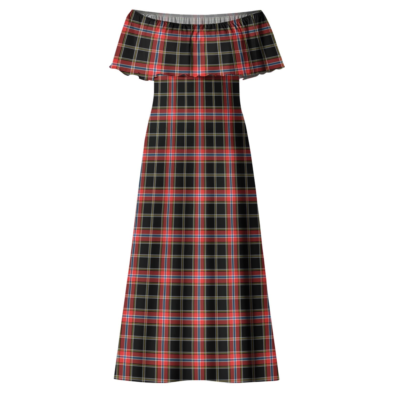 Norwegian Night Tartan Off Shoulder Long Dress - Tartan Vibes Clothing