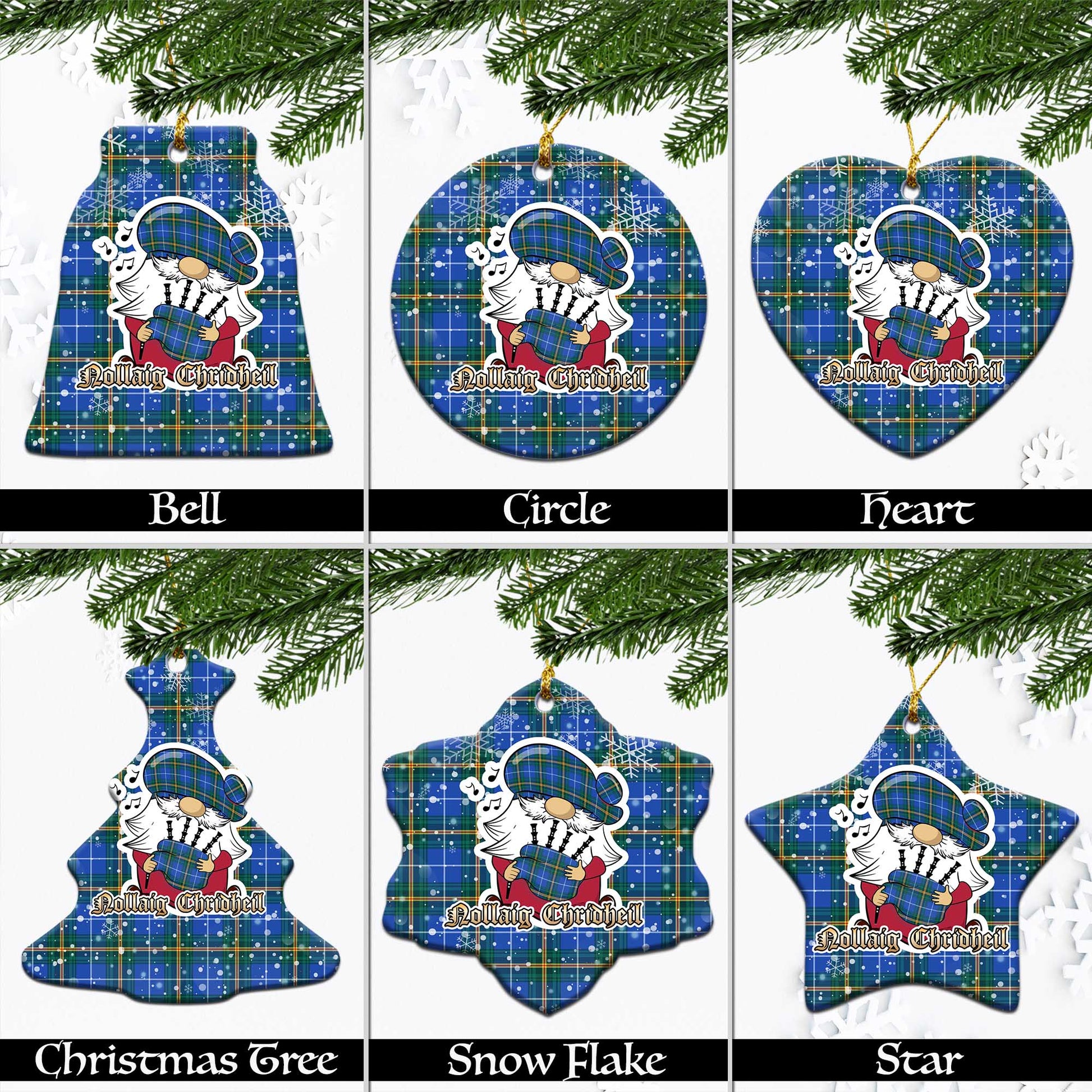 Nova Scotia Province Canada Tartan Christmas Ornaments with Scottish Gnome Playing Bagpipes Ceramic - Tartanvibesclothing Shop