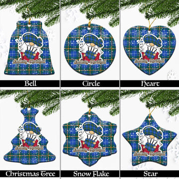 Nova Scotia Province Canada Tartan Christmas Ceramic Ornaments with Scottish Gnome Playing Bagpipes