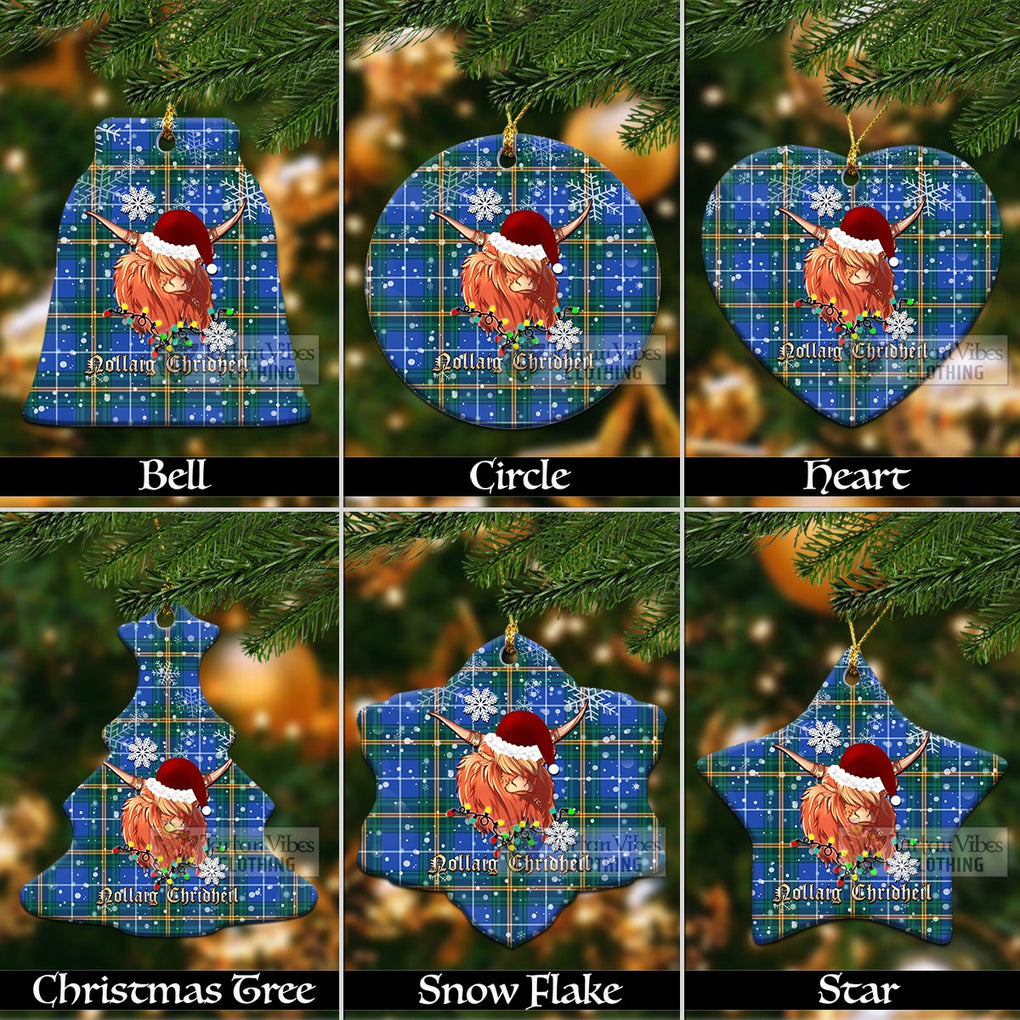 Tartan Vibes Clothing Nova Scotia Province Canada Clan Tartan Ornament with Christmas Twinkle Highland Cattle