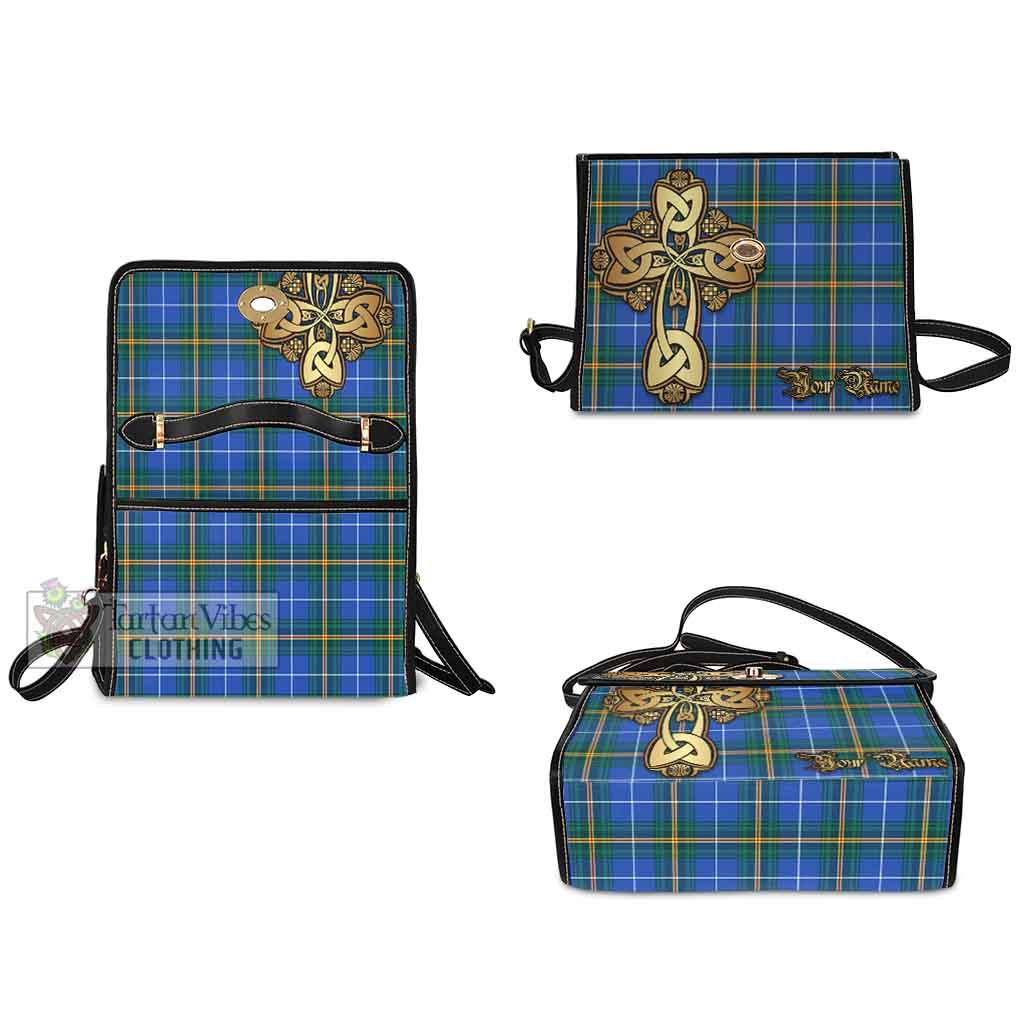 Tartan Vibes Clothing Nova Scotia Province Canada Tartan Waterproof Canvas Bag Golden Thistle Celtic Cross Style