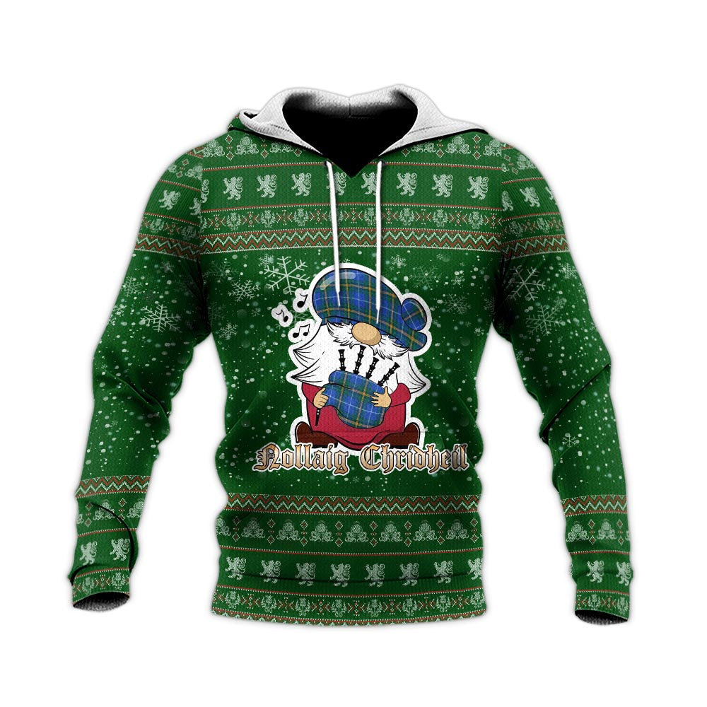 Nova Scotia Province Canada Clan Christmas Knitted Hoodie with Funny Gnome Playing Bagpipes - Tartanvibesclothing