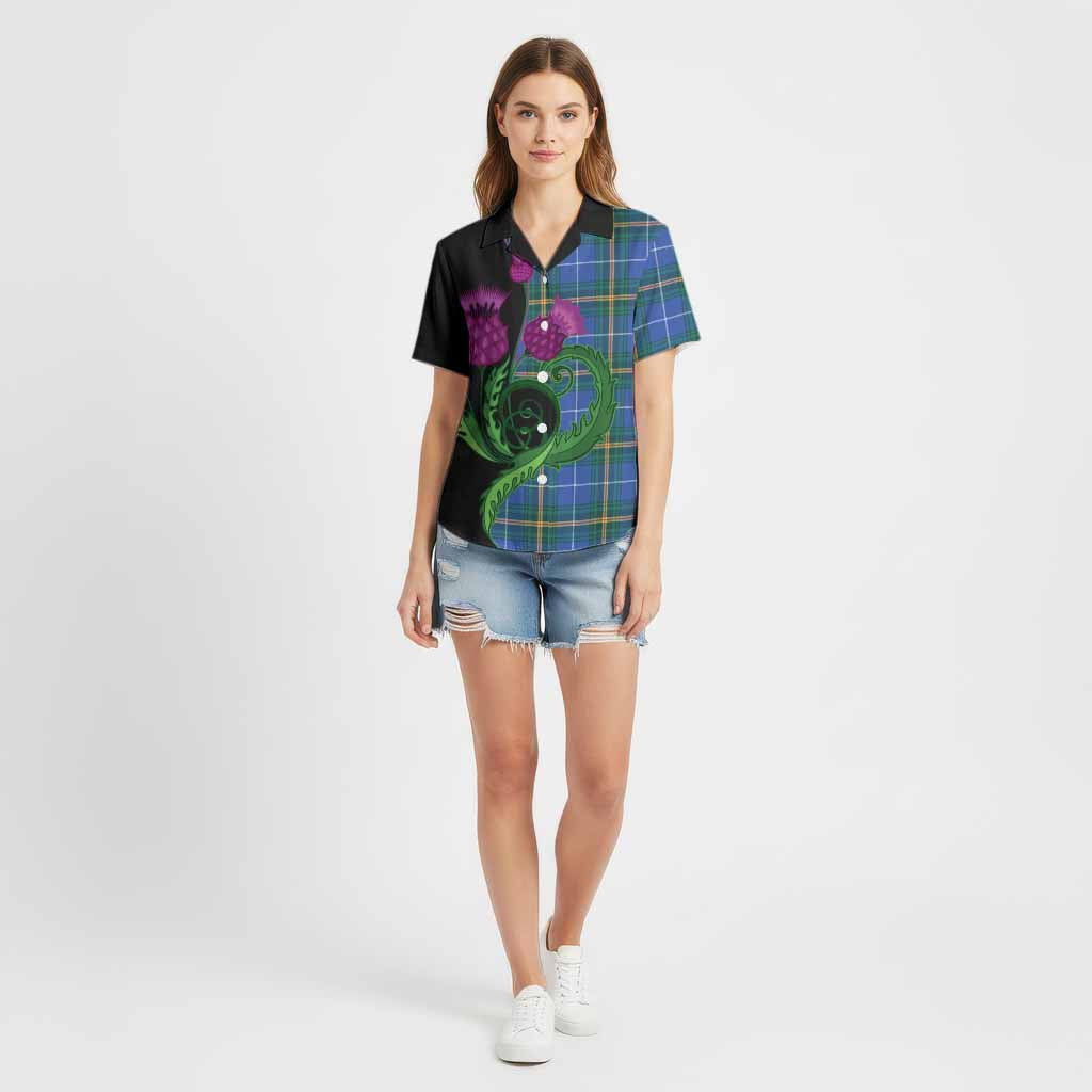 Nova Scotia Province Canada Tartan Cotton Hawaiian Shirt Traditional Scottish Thistle