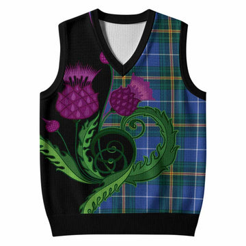 Nova Scotia Province Canada Tartan Knitted V-Neck Vest Traditional Scottish Thistle