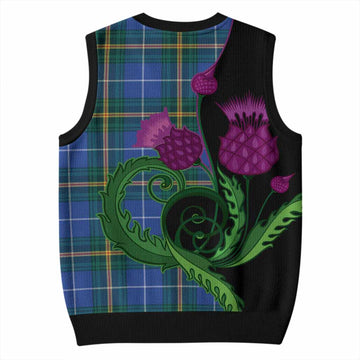 Nova Scotia Province Canada Tartan Knitted V-Neck Vest Traditional Scottish Thistle