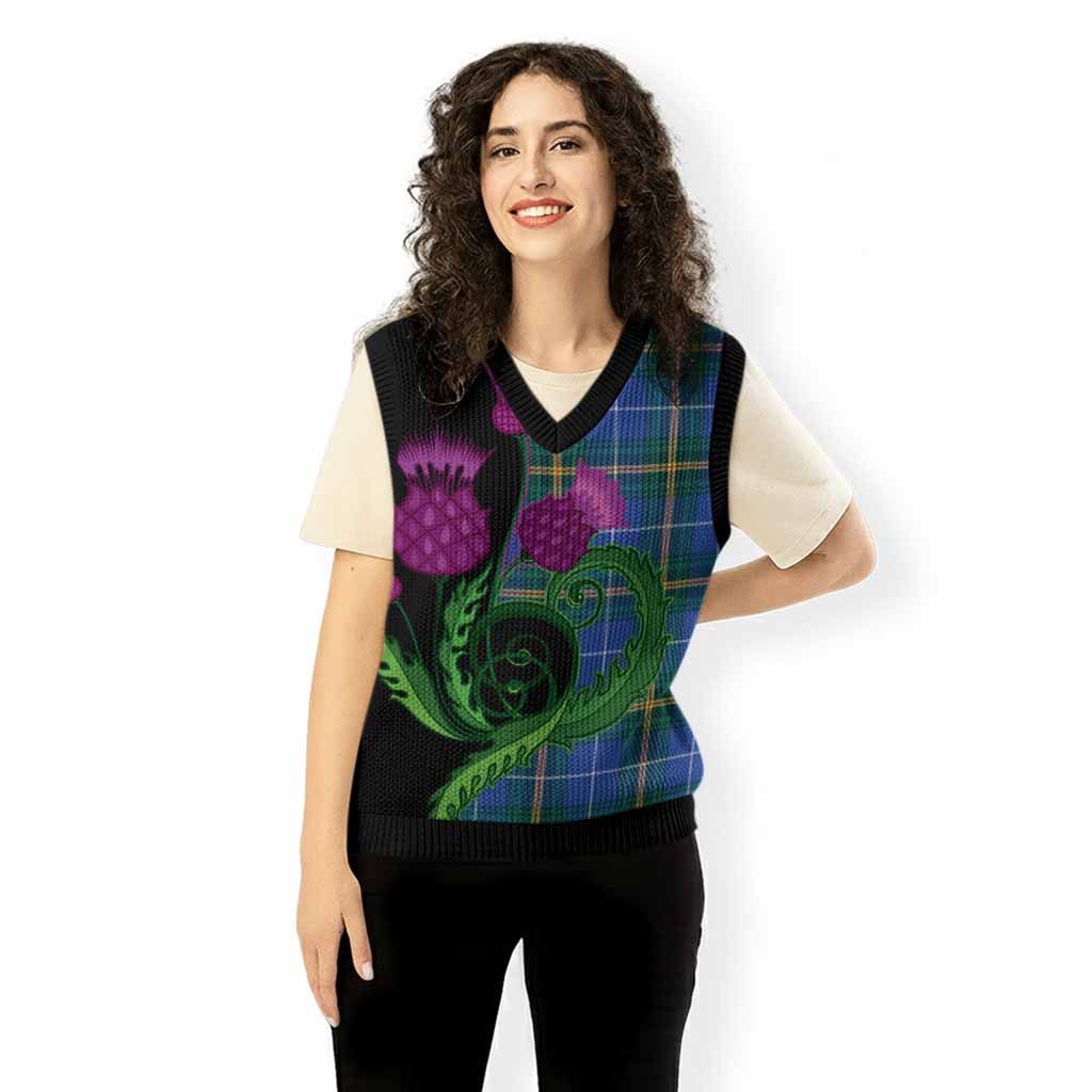 Nova Scotia Province Canada Tartan Knitted V-Neck Vest Traditional Scottish Thistle