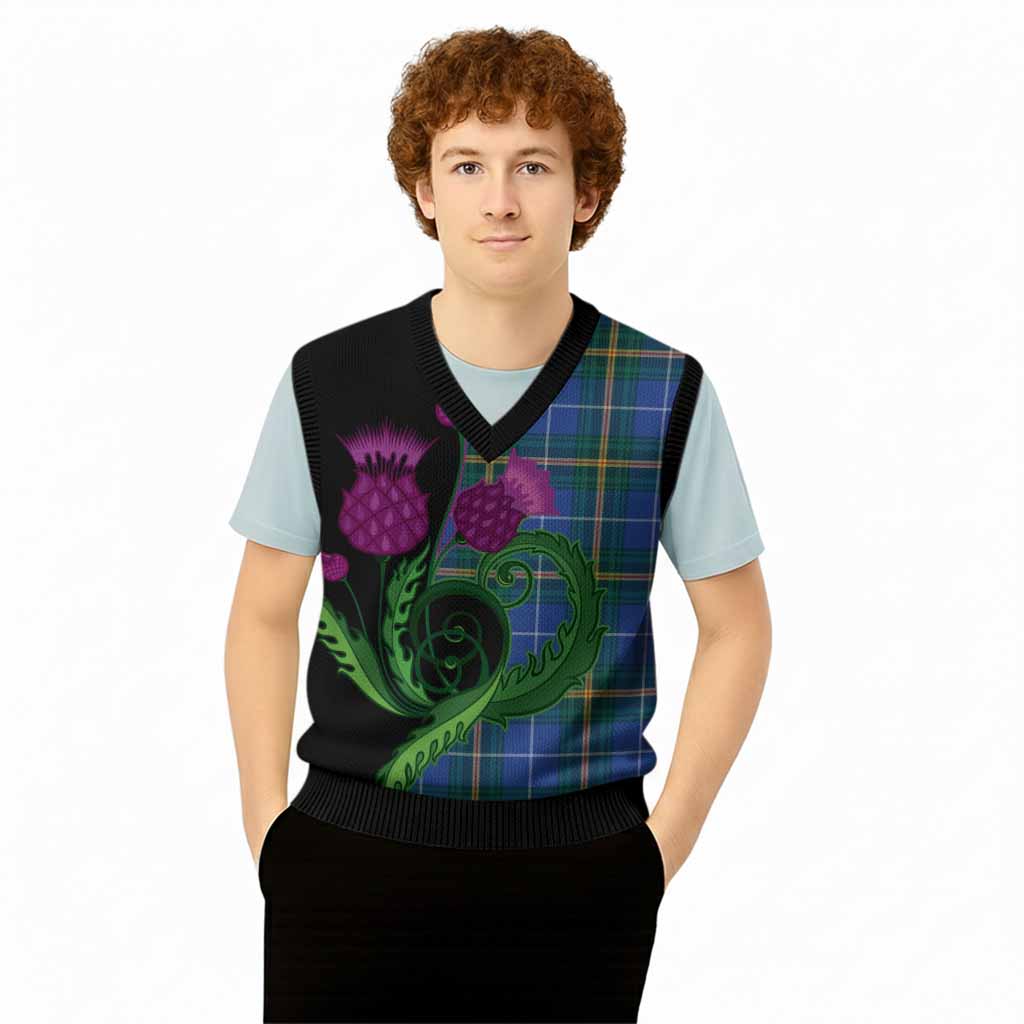 Nova Scotia Province Canada Tartan Knitted V-Neck Vest Traditional Scottish Thistle