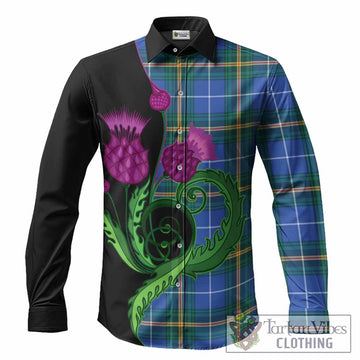 Nova Scotia Province Canada Tartan Long Sleeve Button Shirts Traditional Scottish Thistle