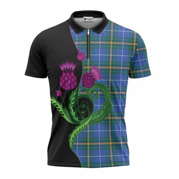 Nova Scotia Province Canada Tartan Zipper Polo Shirt Traditional Scottish Thistle