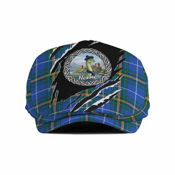 Nova Scotia Tartan Loch Ness Monster Flat Cap, Jeff Cap Celtic Knot Nessie Art
