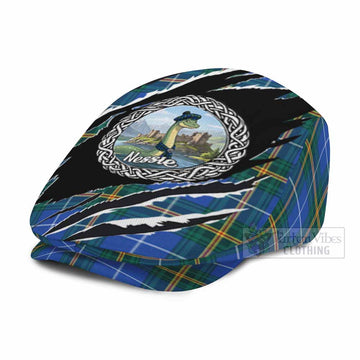 Nova Scotia Tartan Loch Ness Monster Flat Cap, Jeff Cap Celtic Knot Nessie Art
