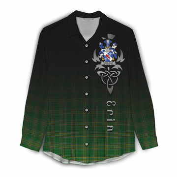 Tartan Vibes Clothing Nowland Irish Clan Women's Casual Shirt with Coat of Arms Erin Go Bragh Celtic Inspired