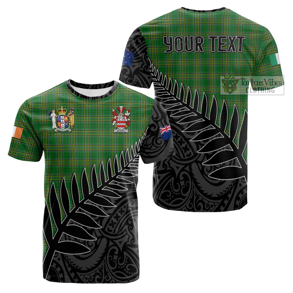 Tartan Vibes Clothing Nugent Irish Clan Tartan Cotton T-shirt with Coat of Arms New Zealand Silver Fern Half Style