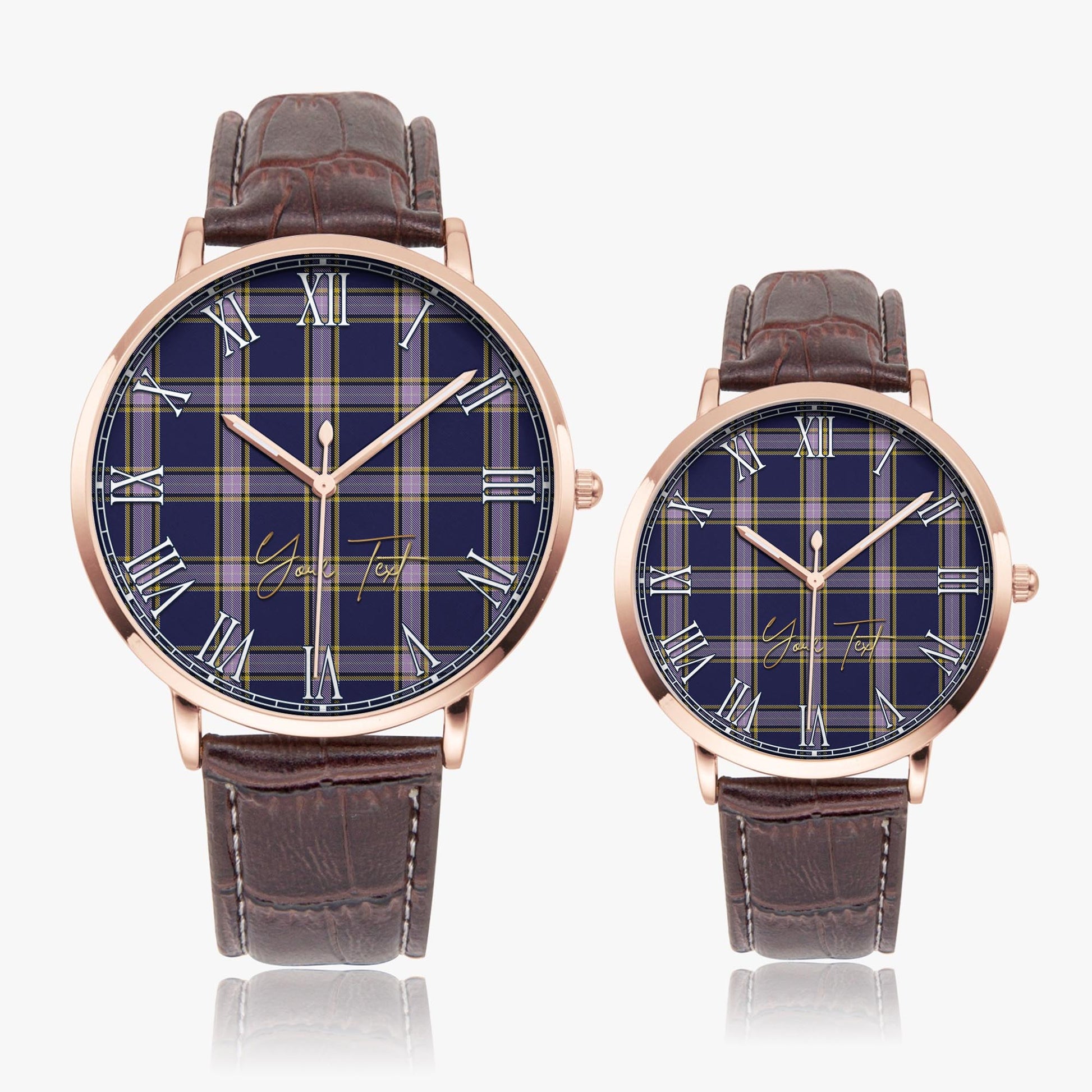Nunavut Territory Canada Tartan Personalized Your Text Leather Trap Quartz Watch Ultra Thin Rose Gold Case With Brown Leather Strap - Tartanvibesclothing