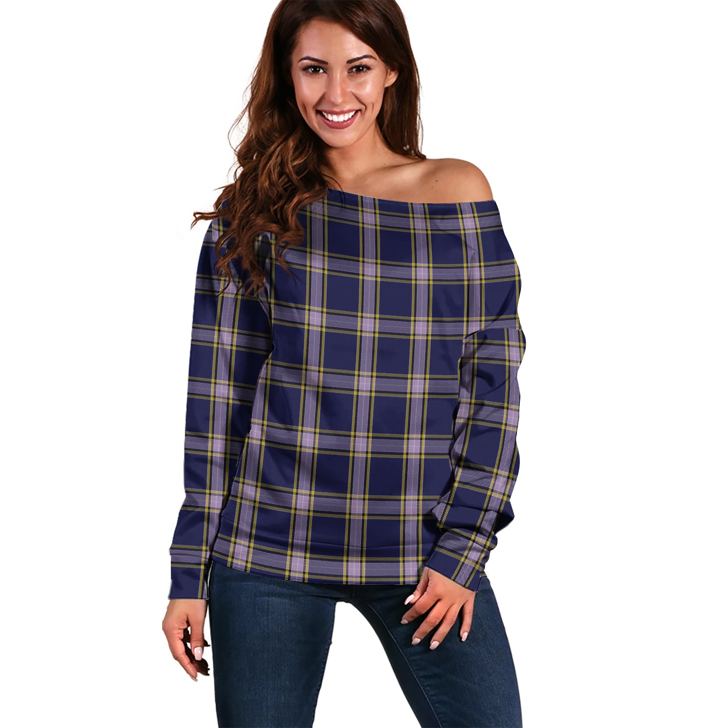 Nunavut Territory Canada Tartan Off Shoulder Women Sweater Women - Tartanvibesclothing