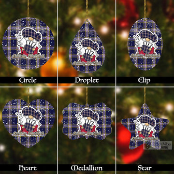 Nunavut Territory Canada Tartan Christmas Aluminium Ornament with Scottish Gnome Playing Bagpipes