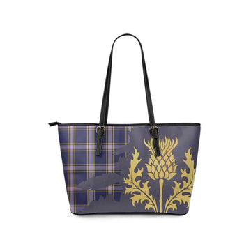 Nunavut Territory Canada Tartan Leather Tote Bag Gold Thistle Style