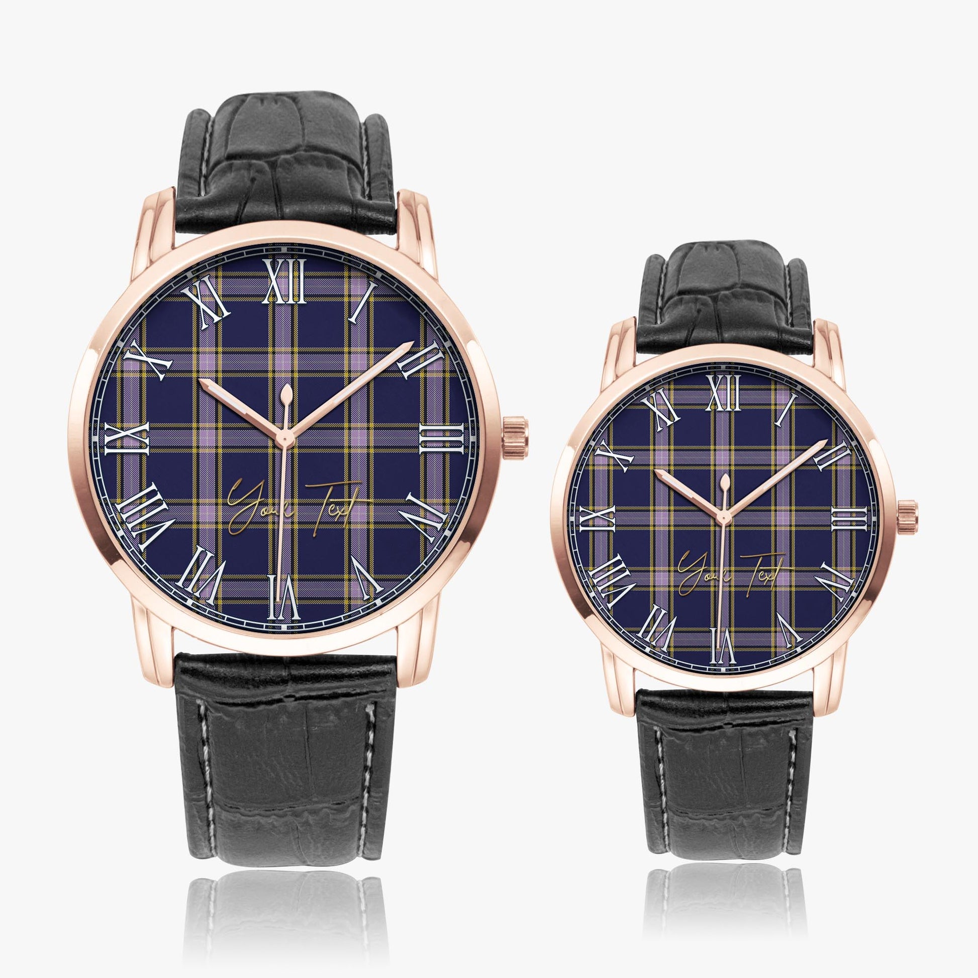 Nunavut Territory Canada Tartan Personalized Your Text Leather Trap Quartz Watch Wide Type Rose Gold Case With Black Leather Strap - Tartanvibesclothing