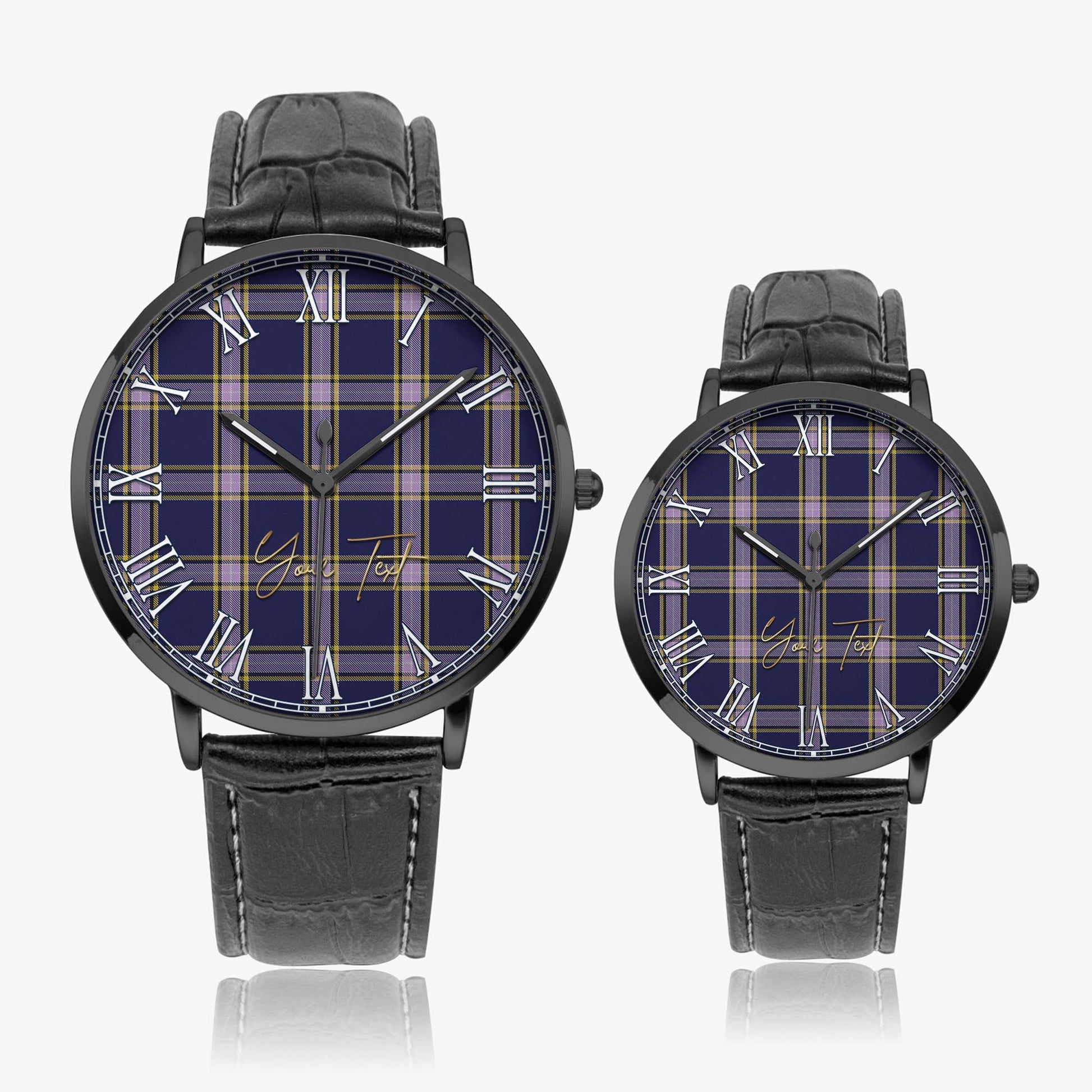 Nunavut Territory Canada Tartan Personalized Your Text Leather Trap Quartz Watch Ultra Thin Black Case With Black Leather Strap - Tartanvibesclothing