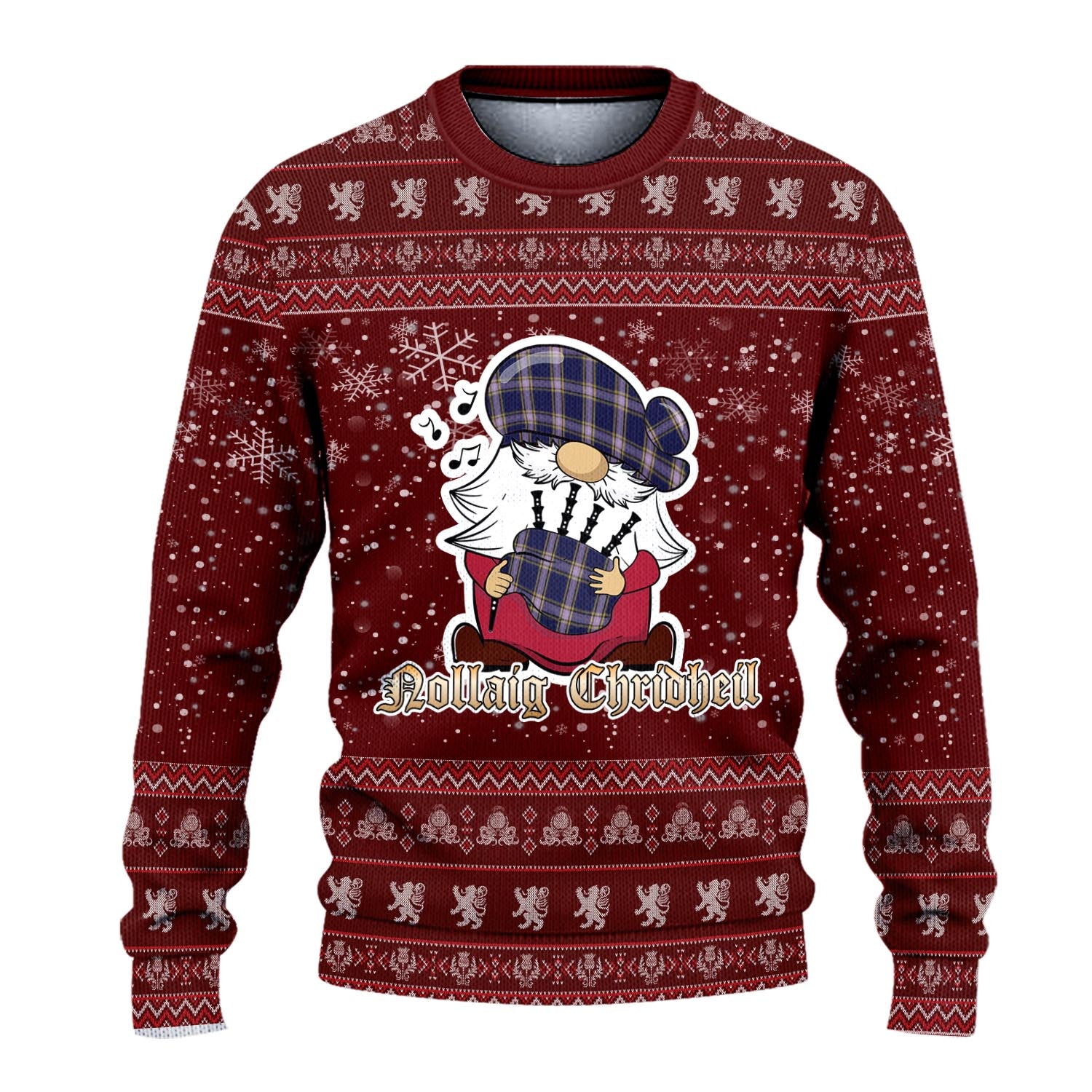 Nunavut Territory Canada Clan Christmas Family Knitted Sweater with Funny Gnome Playing Bagpipes - Tartanvibesclothing