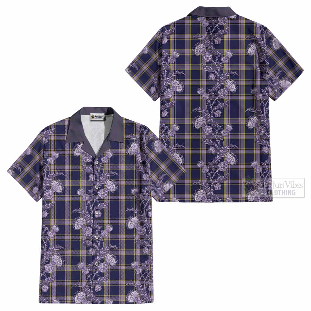 Nunavut Territory Canada Tartan Cotton Hawaiian Shirt Seamless Scottish Thistle Flowers