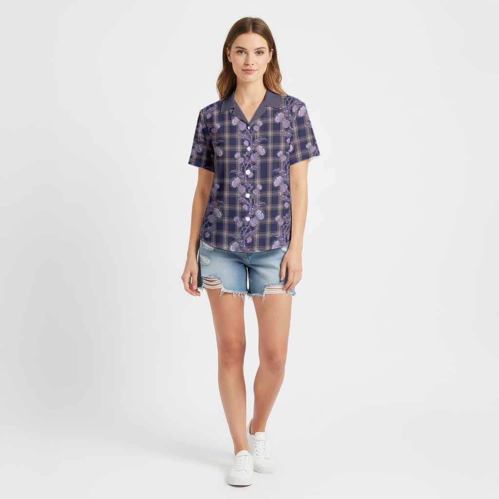 Nunavut Territory Canada Tartan Cotton Hawaiian Shirt Seamless Scottish Thistle Flowers
