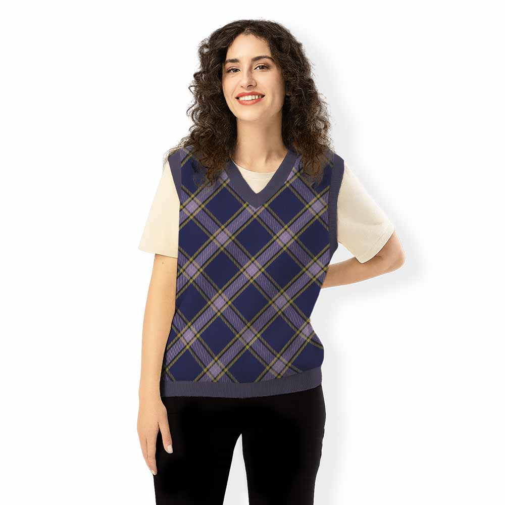 Nunavut Territory Canada Tartan  Knitted V-Neck Vest Cross Style