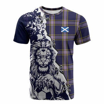 Nunavut Territory Canada Tartan Scottish Cotton T-shirt Angry Lion With Soccer Ball Style