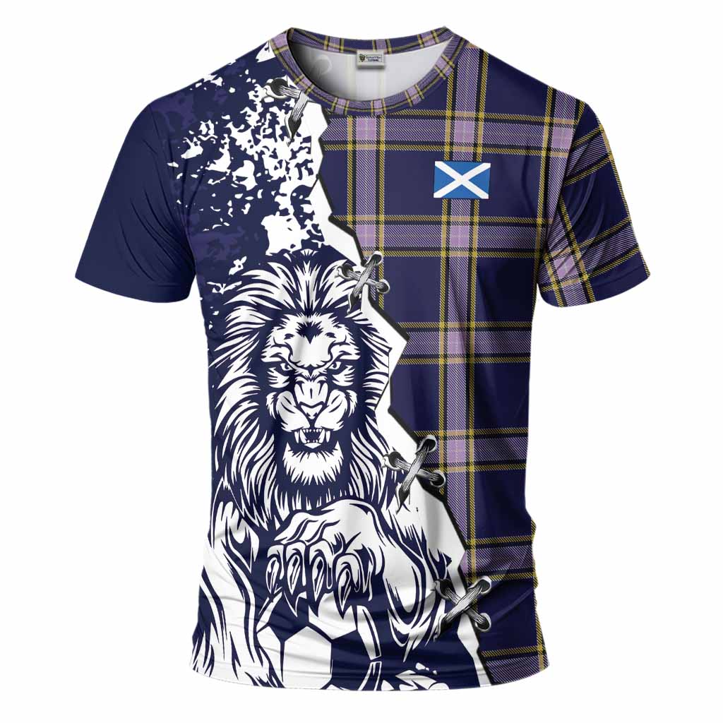 Nunavut Territory Canada Tartan Scottish T-Shirt Angry Lion With Soccer Ball Style